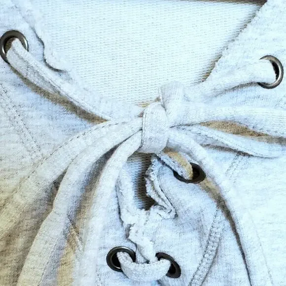 Sanctuary Mariska Lace up Gray Sweatshirt Dress Oversized S Earthy Minimalist - Picture 7 of 10